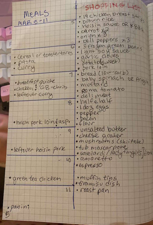 my first week of meal planning in my bujo