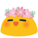 a happy blob with its eyes closed, blushing, wearing a flower crown