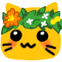a very cute blushy blobcat wearing a flower crown