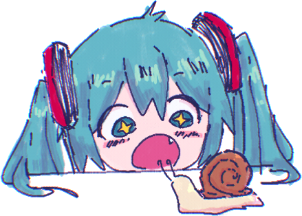 miku looking at a snail (waooo snail! so cool!)